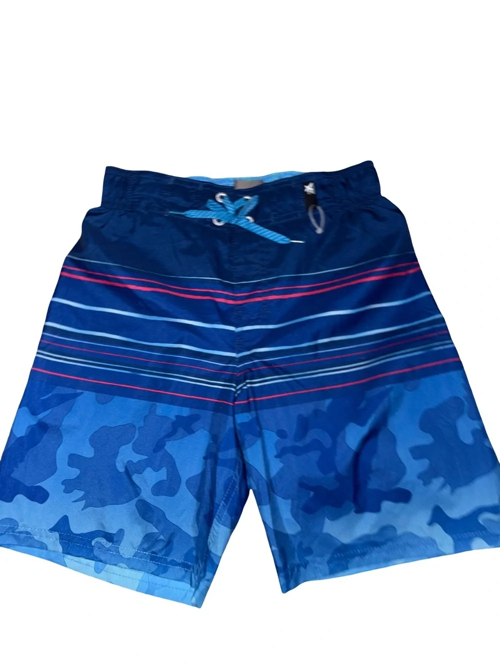 Kids Blue Camo Stripe Swim Trunks